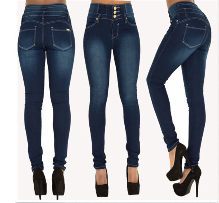 Fashion Women Pencil Elastic High Waist Jeans