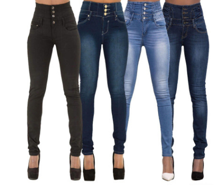 Fashion Women Pencil Elastic High Waist Jeans