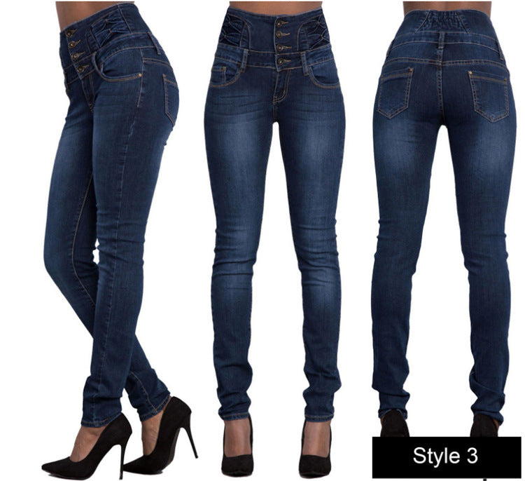Fashion Women Pencil Elastic High Waist Jeans