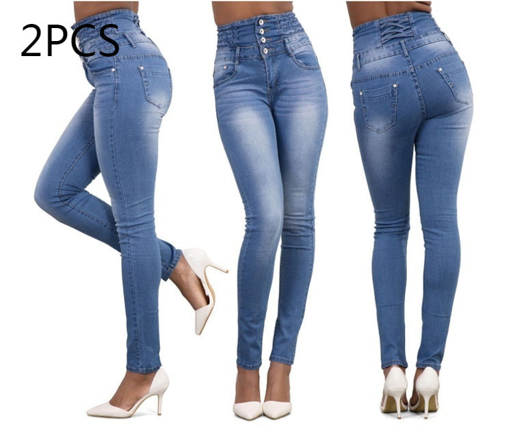 Fashion Women Pencil Elastic High Waist Jeans